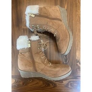 Michael Kors Myra Wendee in Chestnut wedge Fur Lace Up boot Size 4